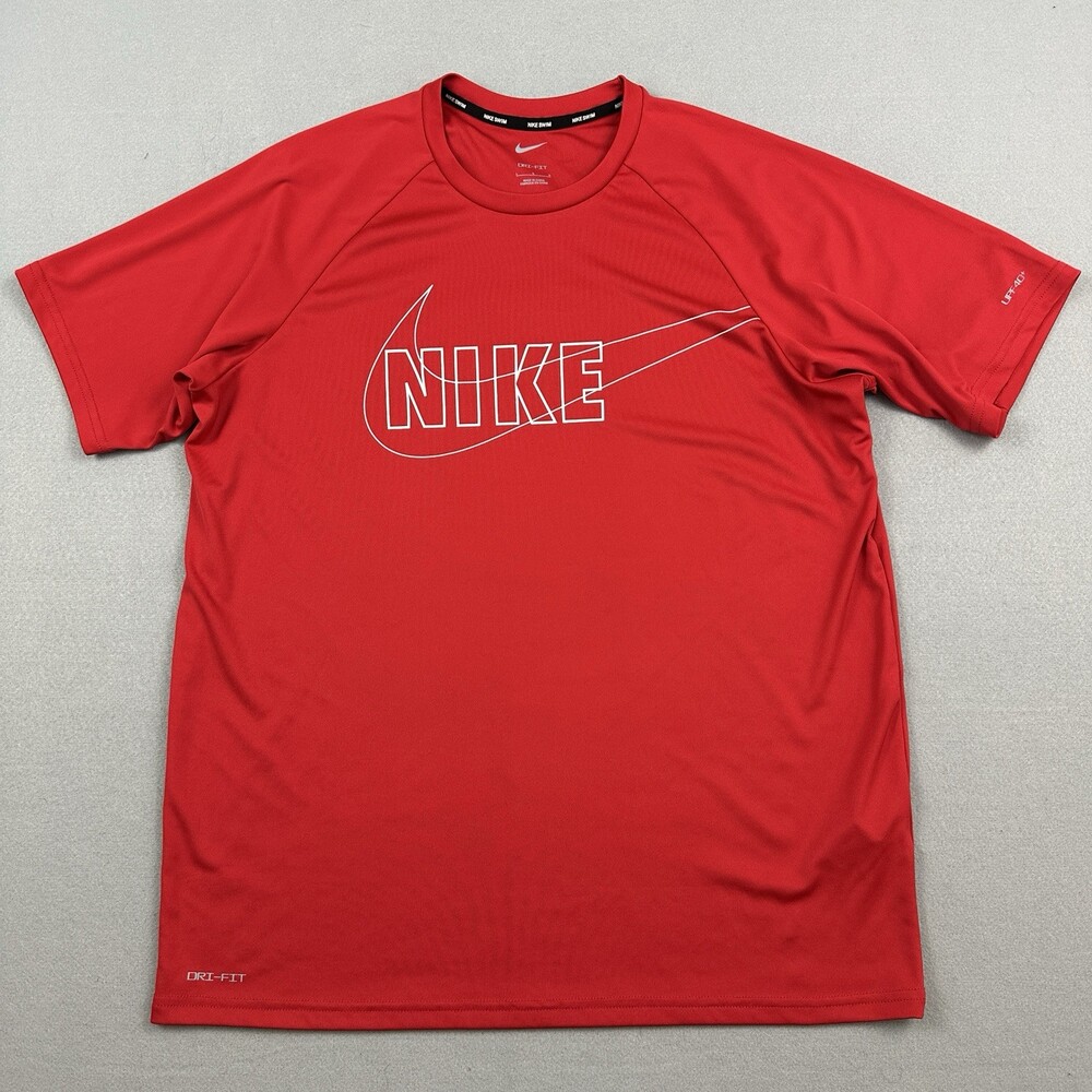 Nike Swim Shirt Men Large Red Solid Short Sleeve Pullover Dri-FIT UPF 40+ L